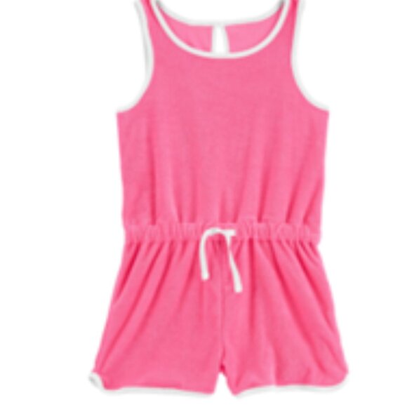 Carter's Other - CARTERS NWT Girls Size 7 Pink Terry Romper Swim Cover up drawstring white trim